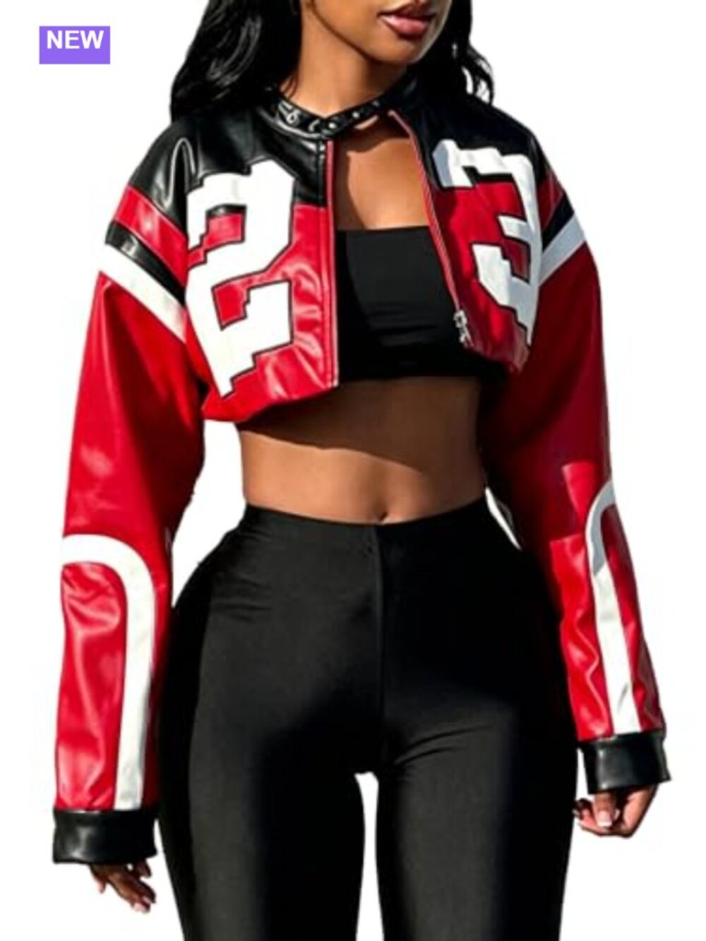 Cropped Faux Leather Motorcycle Bomber Jacket Zip Up Streetwear